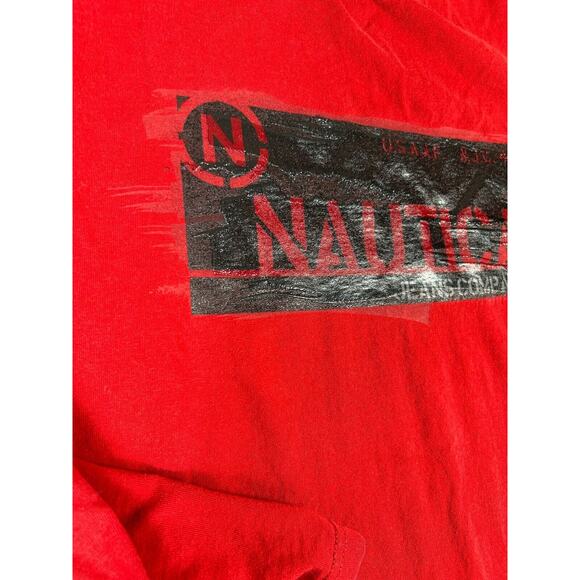 VINTAGE Nautica Jeans‎ Co Red Long Sleeve Army Patch Embroidered Y2K Mens Large - Picture 4 of 8